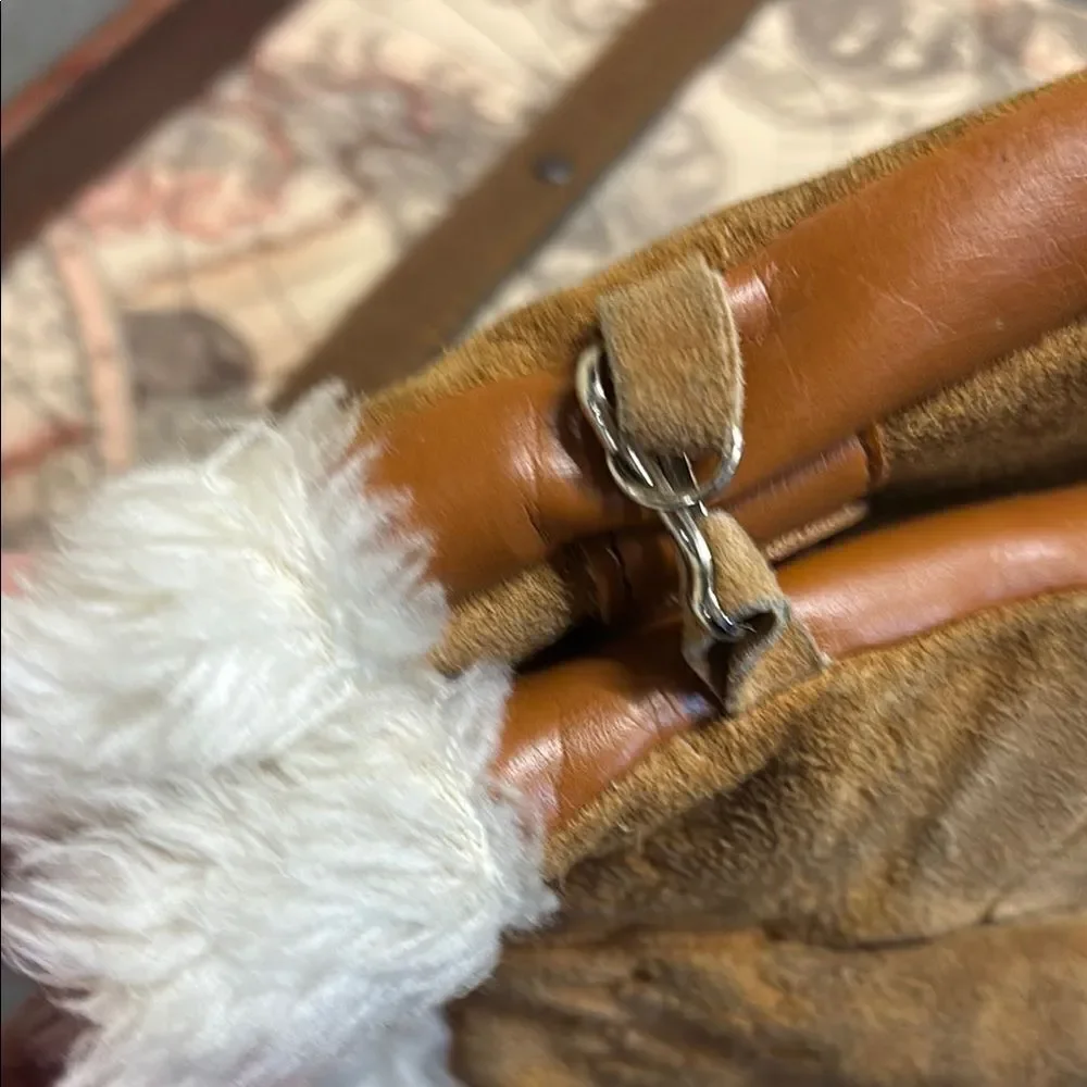100% genuine leather Brown and Tan Mittens with Faux Fur Trim